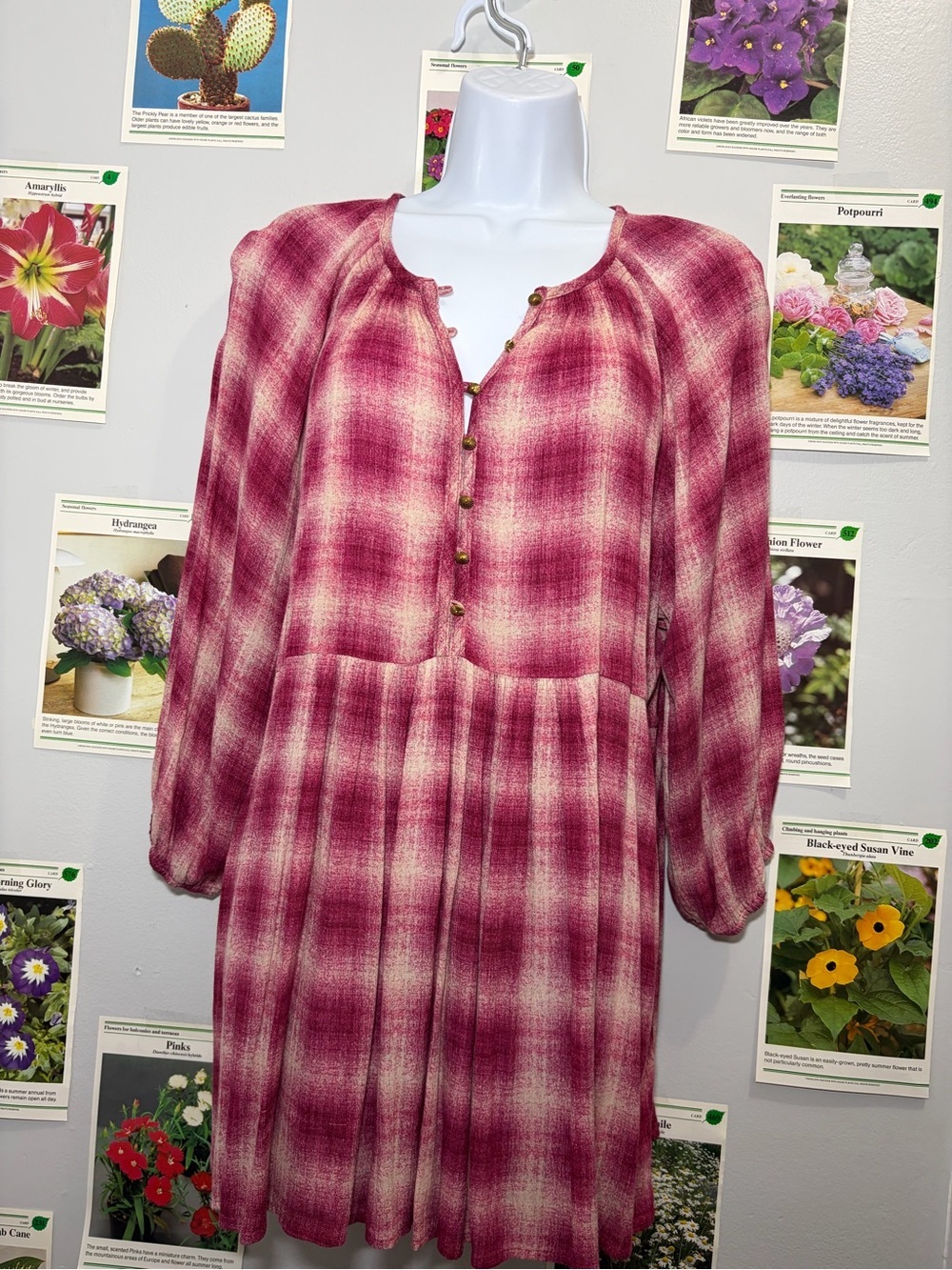 Maeve Plum and Cream Plaid Peasant Blouse